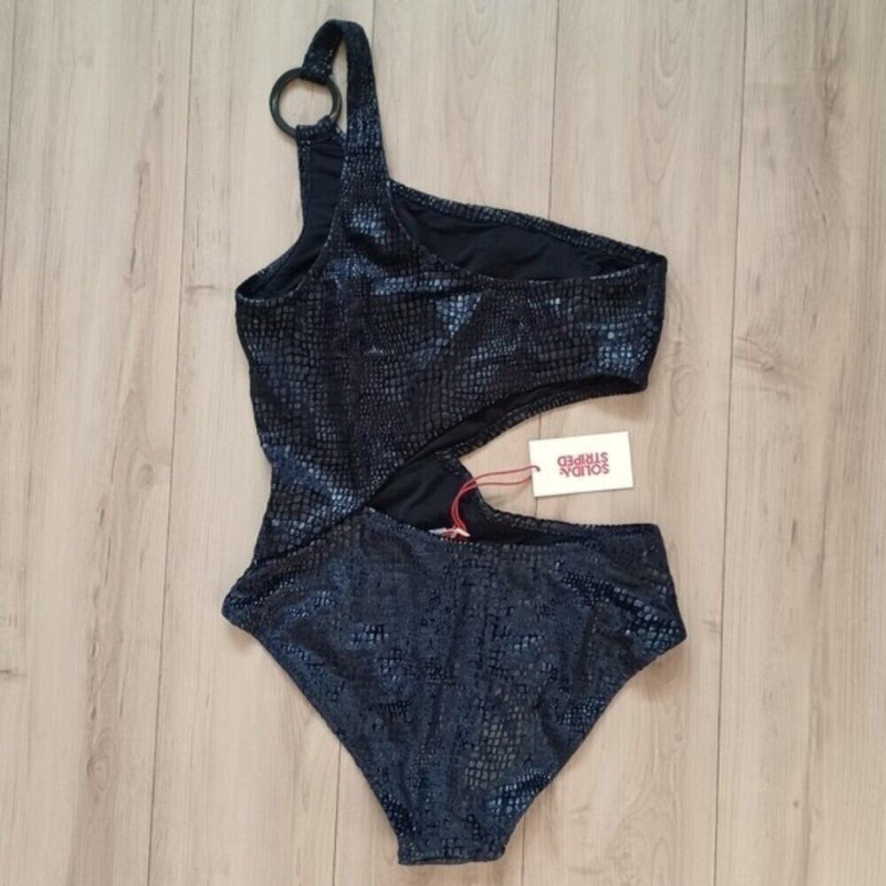 Solid & Striped Claudia One Shoulder Textured One Piece Blackout M NWT - Picture 6 of 11